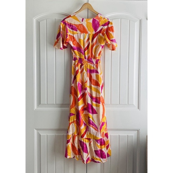 NWT Abel the Label Anthropologie‎ Swish Hi Lo Dress Orange Pink Smocking Size XS - Picture 7 of 10
